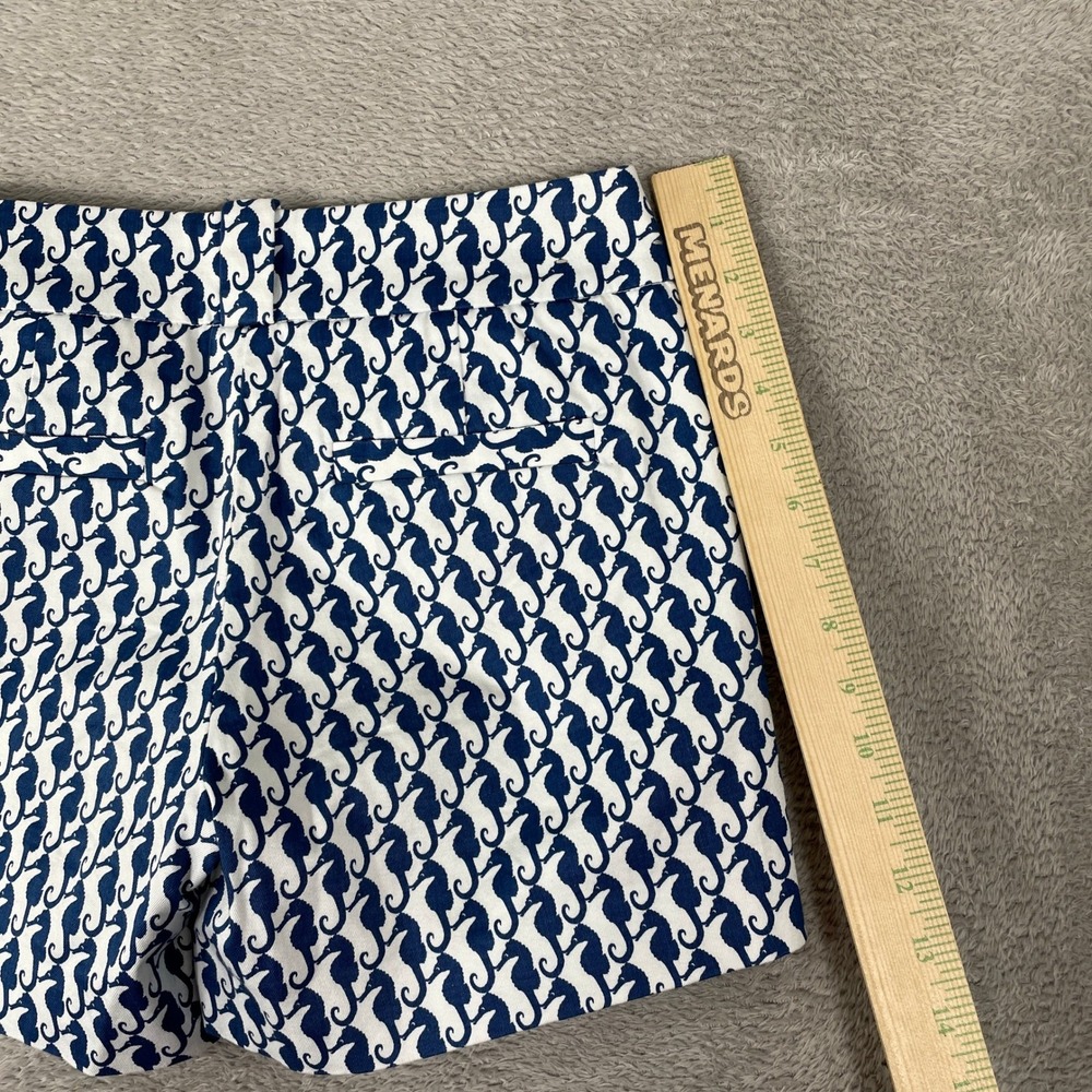 J Crew Seahorse Print Shorts Womens 0 Blue Nautical Stretch Chino Side Zip - Picture 8 of 11